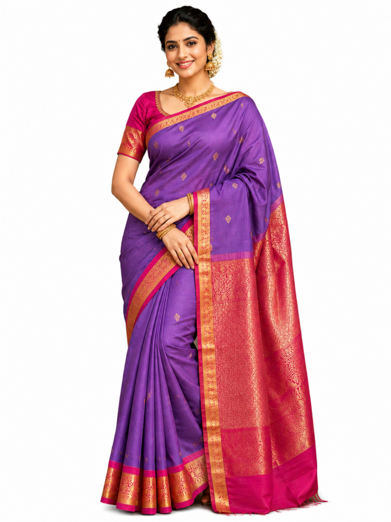 Premium Kanchi Silk Saree Purple Pink Saree With Stitched Blouse Falls Ready To Wear Wedding Traditional Saree