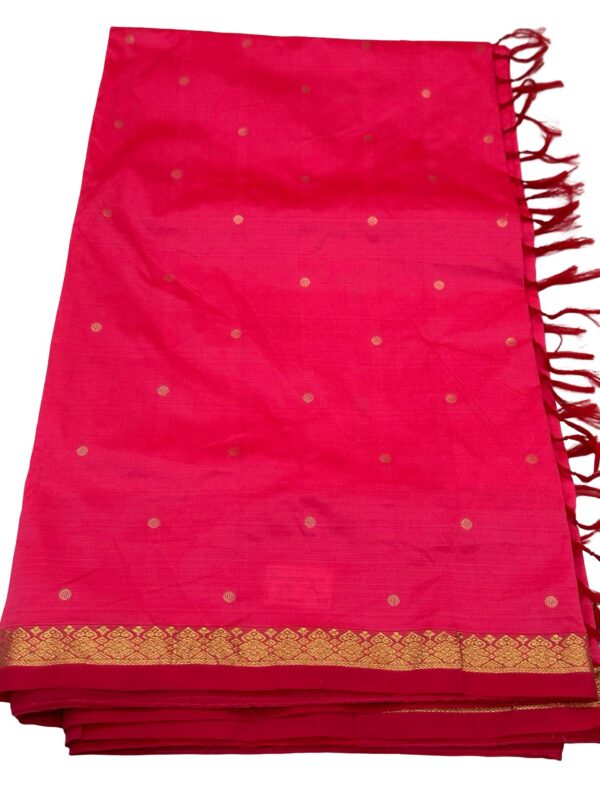 Premium Kanchipuram Silk Saree Pink Gold Zari Border Stitched Blouse Traditional Indian Wedding Saree With Falls - Image 2