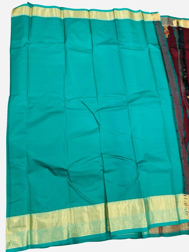 Kanchipuram Silk Saree Maroon Teal Blue Wedding Saree Gold Zari Woven South Indian Bridal Saree for Women