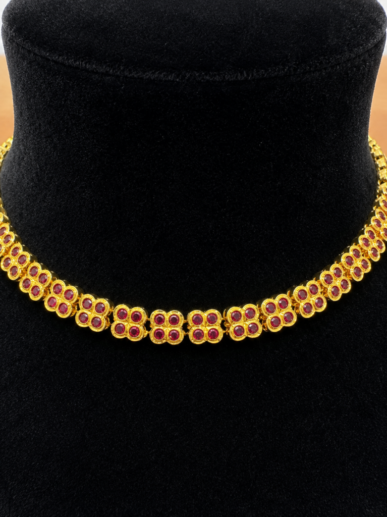 Impon Attigai Necklace Ruby Red Stone Choker Gold Plated South Indian Bridal Jewelry