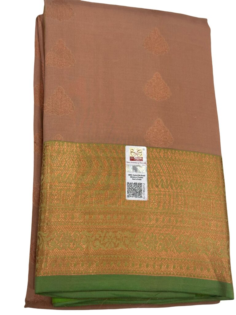 Silk Mark Certified Pure Kanchipuram Silk Saree Green Beige Bridal Saree Handwoven South Indian Saree Unstitched Blouse