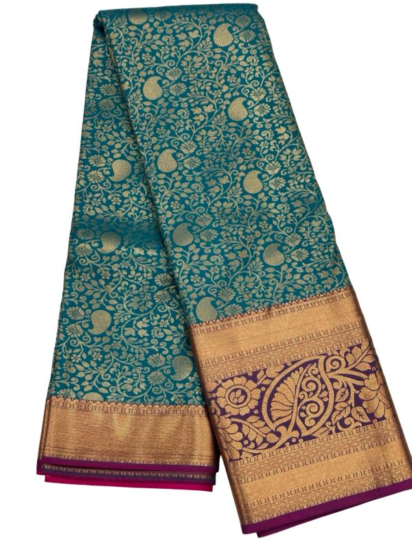 Pure Kanchipuram Silk Saree Peacock Green Pink Blouse Bridal Saree Traditional South Indian Wedding Silk Saree - Image 2
