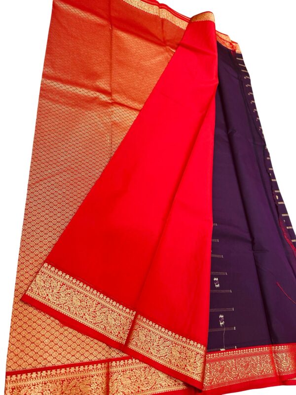 Kanchipuram Semi Silk Saree Purple Red Gold Zari Traditional Indian Saree Wedding Saree Party Wear Unstitched Blouse - Image 2