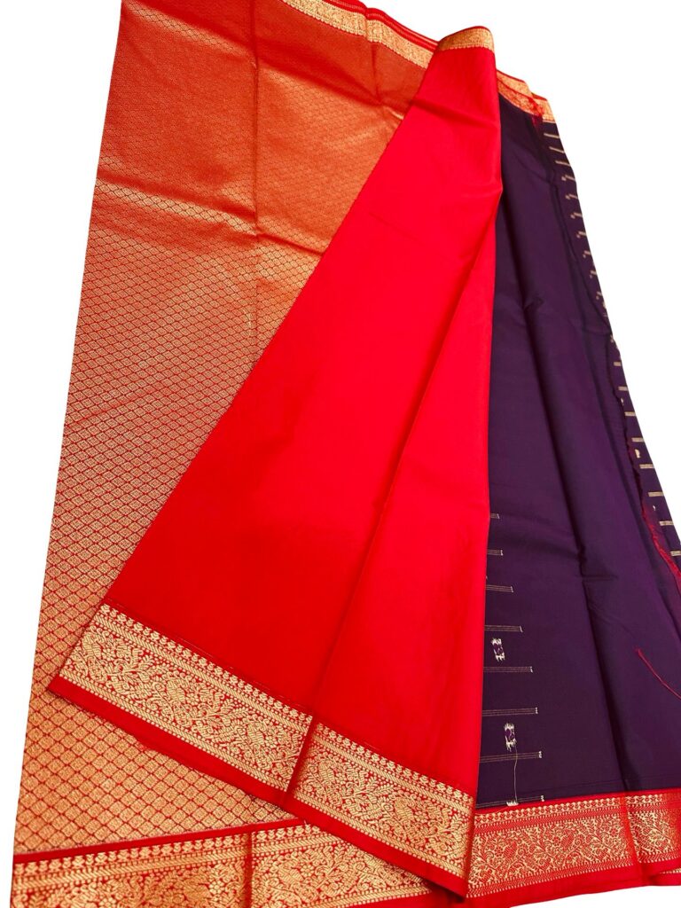 Kanchipuram Semi Silk Saree Purple Red Gold Zari Traditional Indian Saree Wedding Saree Party Wear Unstitched Blouse