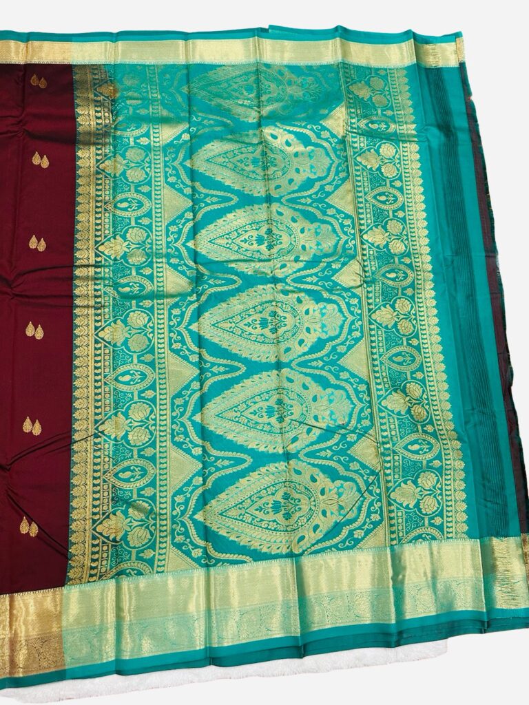Kanchipuram Silk Saree Maroon Teal Blue Wedding Saree Gold Zari Woven South Indian Bridal Saree for Women