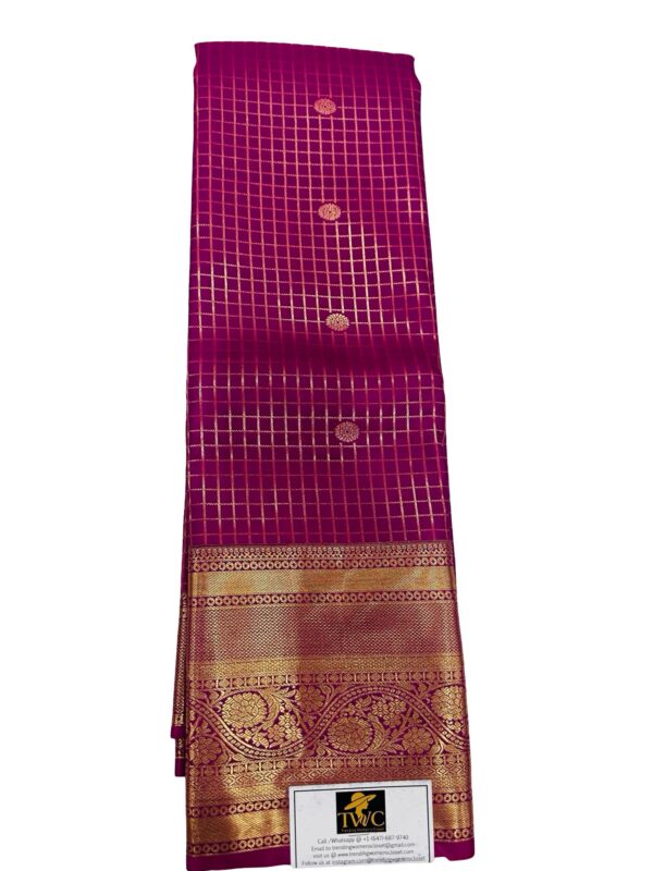 Kanchipuram Semi Silk Saree Magenta Pink Gold Zari Checks Saree Traditional Indian Wedding Party Wear Unstitched Blouse Gift - Image 2