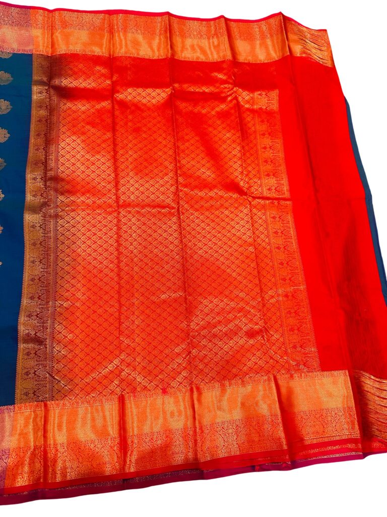 Pure Silk Kanjivaram Saree Silk Mark Certified Teal Blue Pink Zari Border Bridal South Indian Wedding Traditional Handloom Saree
