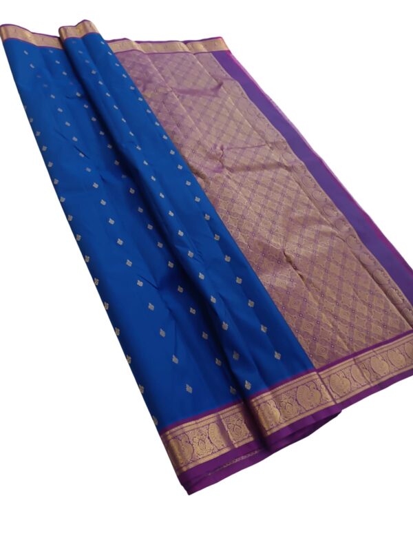 Pure Kanchipuram Silk Saree Navy Blue Purple Silk Mark Certified Bridal Saree Traditional Indian Wedding Saree - Image 2