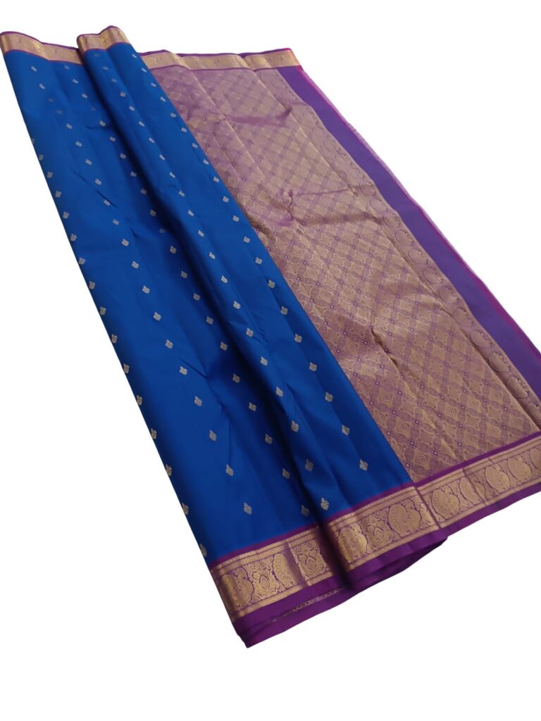 Pure Kanchipuram Silk Saree Navy Blue Purple Silk Mark Certified Bridal Saree Traditional Indian Wedding Saree