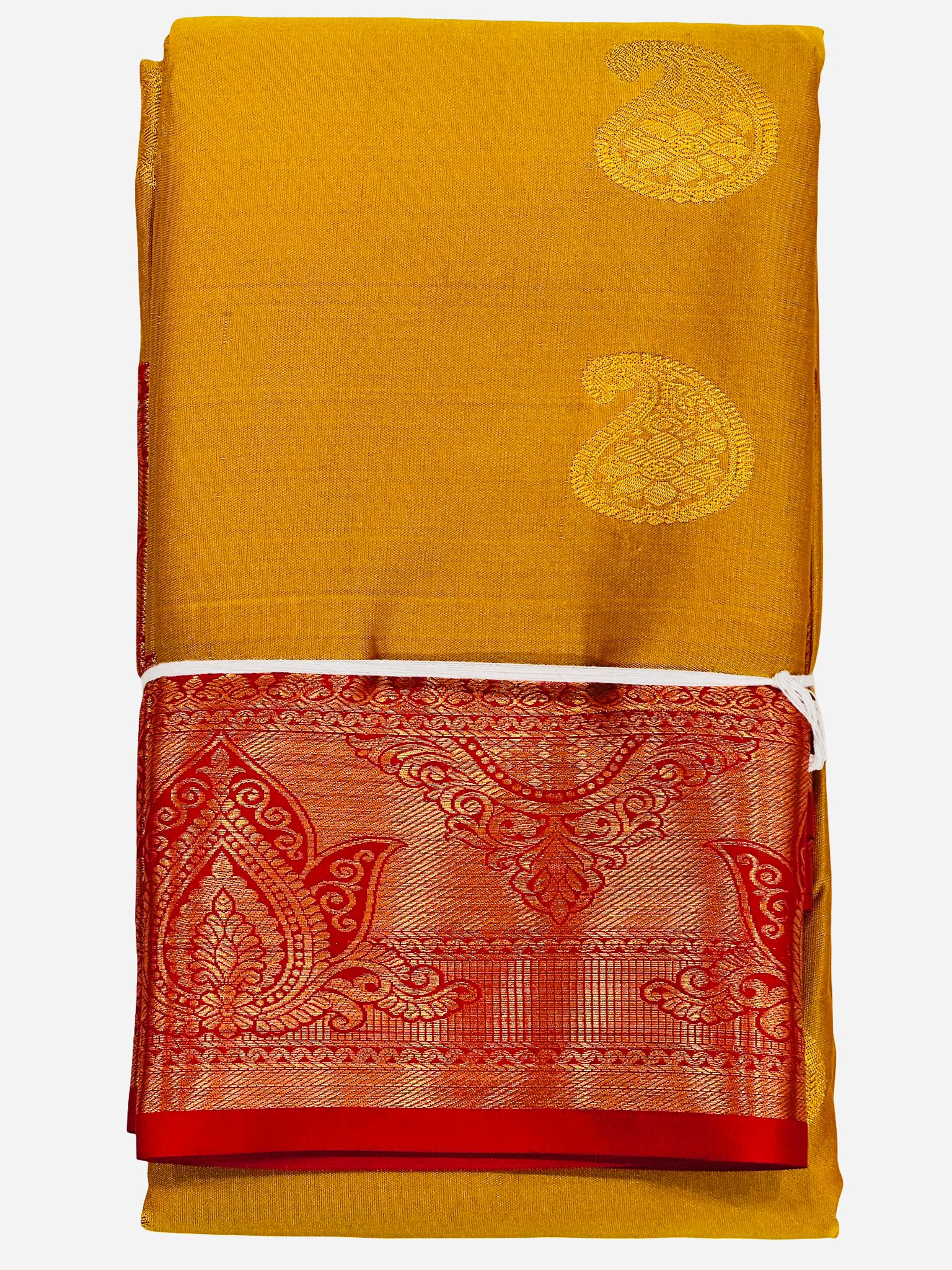Mustard Yellow Pink Kanjivaram Silk Saree, South Indian Wedding Saree, Traditional Zari Saree, Festive Saree - Image 4