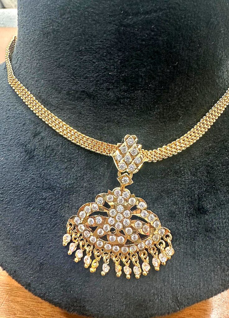 Impon Attigai Necklace Gold Plated Bridal Jewelry CZ Stone South Indian Traditional Necklace