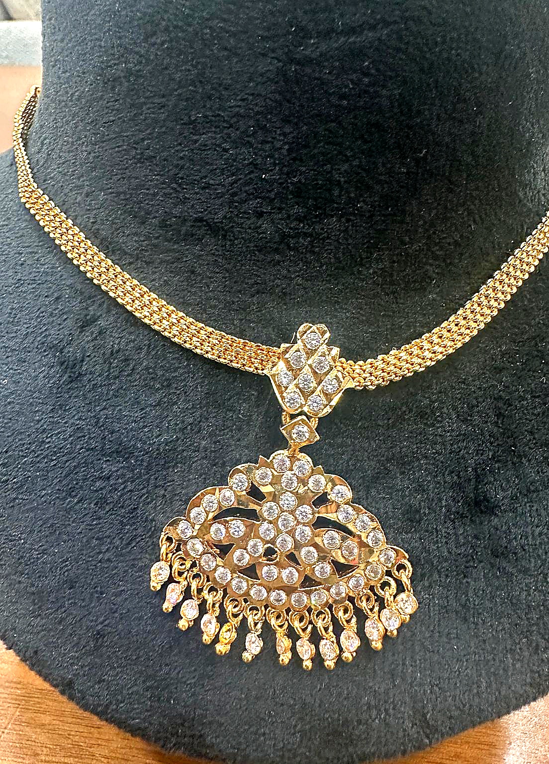 Impon Attigai Necklace Gold Plated Bridal Jewelry CZ Stone South Indian Traditional Necklace - Image 2