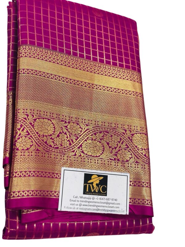 Kanchipuram Semi Silk Saree Magenta Pink Gold Zari Checks Saree Traditional Indian Wedding Party Wear Unstitched Blouse Gift