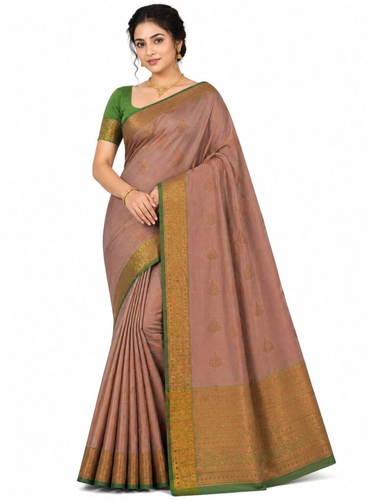 Silk Mark Certified Pure Kanchipuram Silk Saree Green Beige Bridal Saree Handwoven South Indian Saree Unstitched Blouse