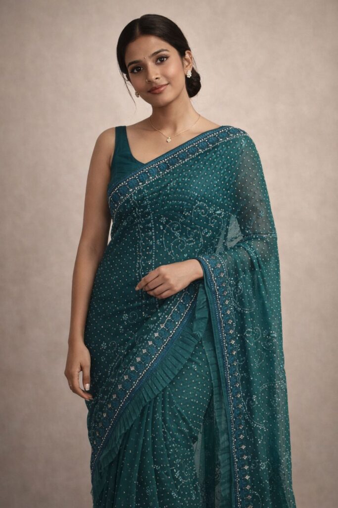 Peacock Blue Net Saree with Embroidered Unstitched Blouse, Designer Party Wear Saree, Wedding Guest Saree