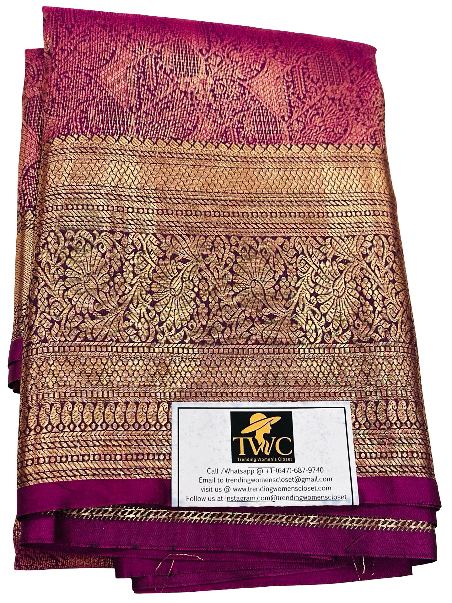 Kanchipuram Semi Silk Saree Magenta Purple Gold Zari Border Traditional Indian Wedding Saree Ethnic Party Wear Unstitched - Image 1