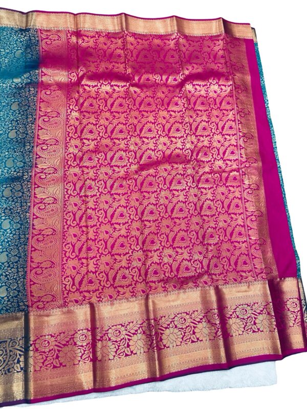 Pure Kanchipuram Silk Saree Peacock Green Pink Blouse Bridal Saree Traditional South Indian Wedding Silk Saree - Image 4
