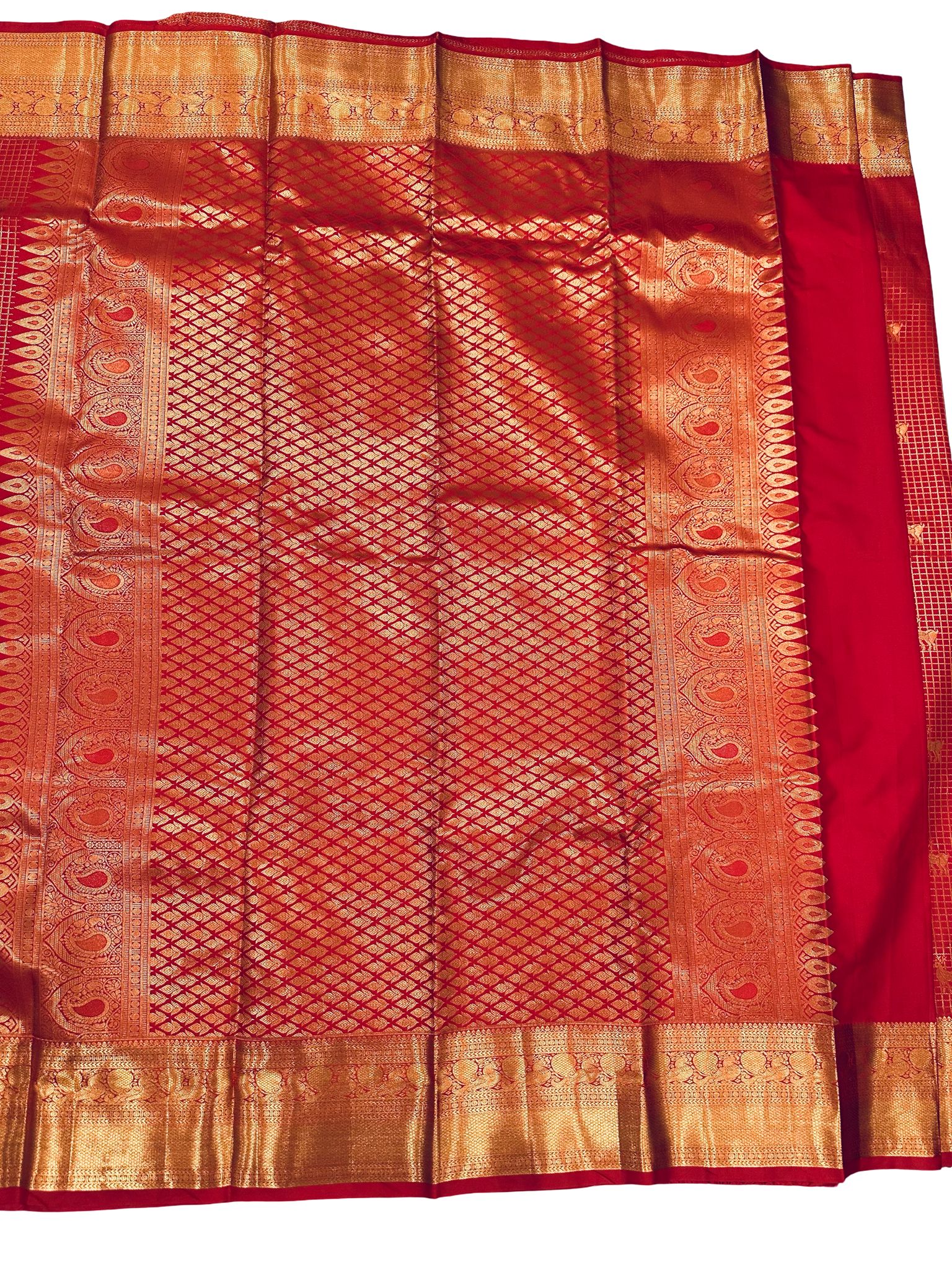 Premium Kanchipuram Silk Saree Red Gold Zari Traditional Bridal Saree South Indian Wedding Saree Unstitched Blouse - Image 4