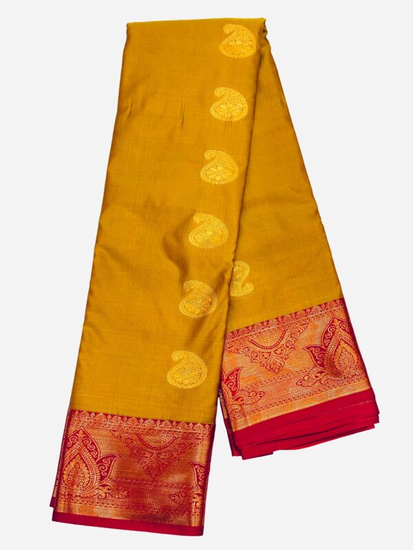Mustard Yellow Pink Kanjivaram Silk Saree, South Indian Wedding Saree, Traditional Zari Saree, Festive Saree - Image 3