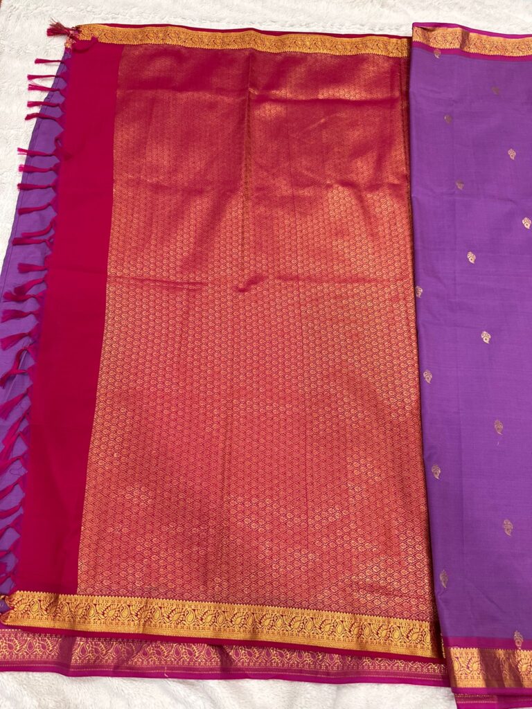 Premium Kanchi Silk Saree Purple Pink Saree With Stitched Blouse Falls Ready To Wear Wedding Traditional Saree