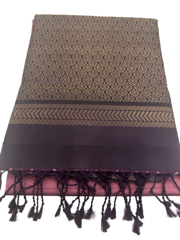 Pure Kanchipuram Silk Saree Onion Pink Coffee Brown Silk Mark Certified Traditional Bridal Saree Unstitched Blouse - Image 2