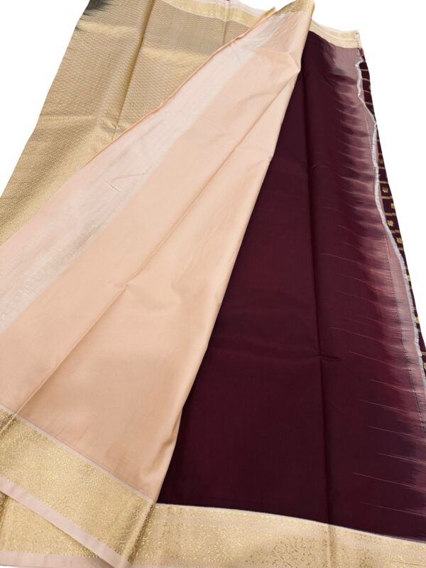 Kanchipuram Semi Silk Saree Maroon Gold Zari Border Traditional South Indian Saree Wedding Saree Unstitched Blouse - Image 3