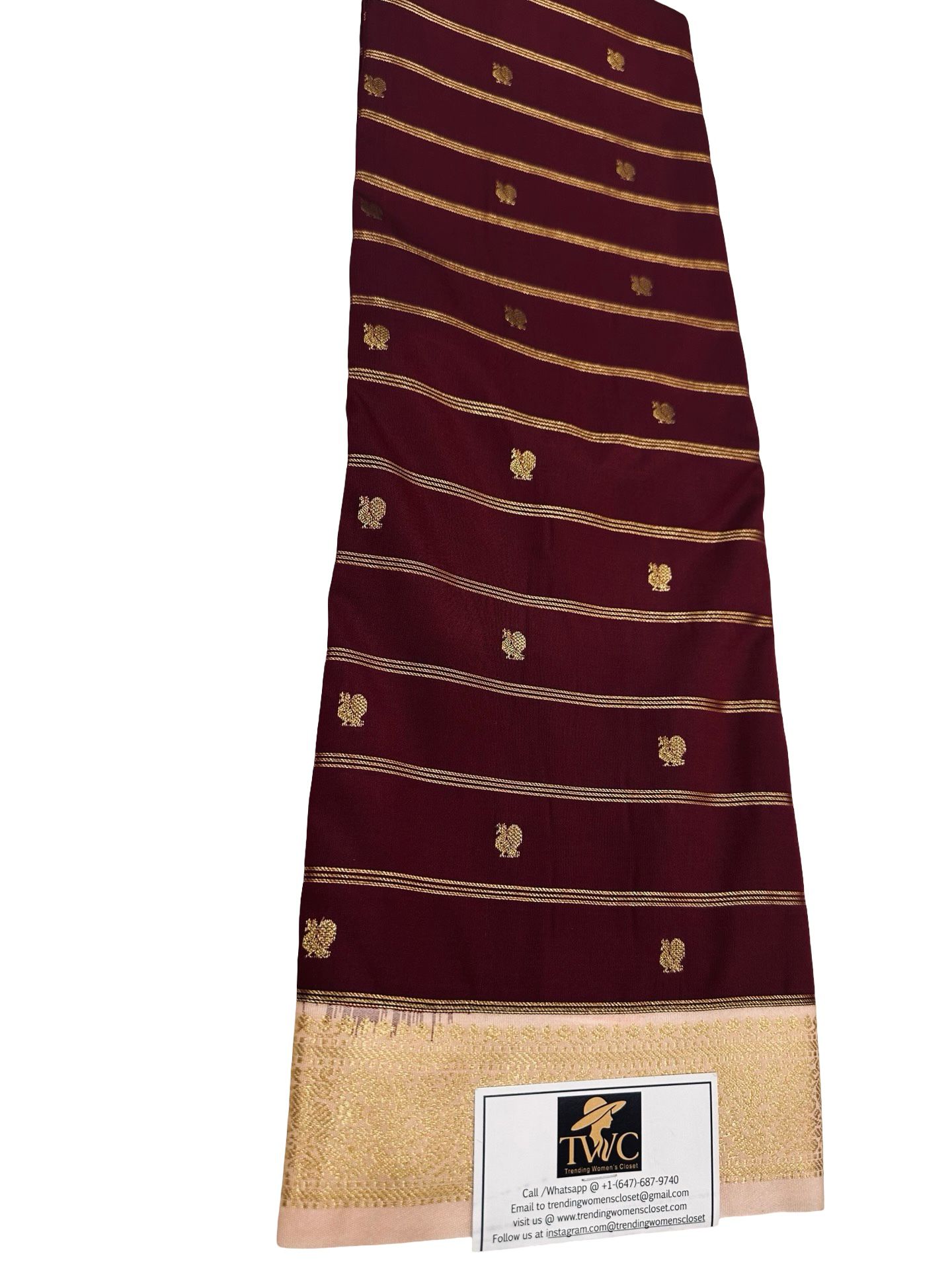 Kanchipuram Semi Silk Saree Maroon Gold Zari Border Traditional South Indian Saree Wedding Saree Unstitched Blouse - Image 4
