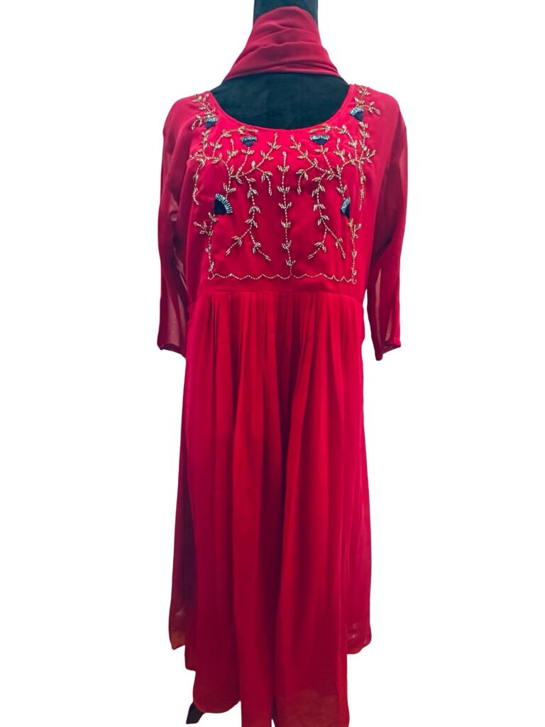 Magenta Georgette Anarkali Suit Set with Dupatta, Hand Embroidered Party Wear Dress, Indian Ethnic Gown, Wedding Guest Outfit