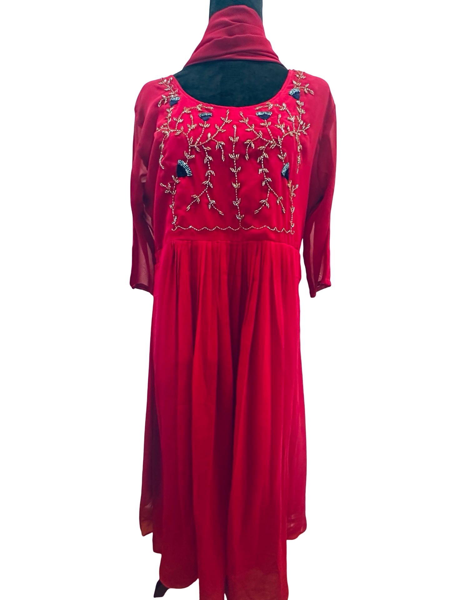 Magenta Georgette Anarkali Suit Set with Dupatta, Hand Embroidered Party Wear Dress, Indian Ethnic Gown, Wedding Guest Outfit - Image 4