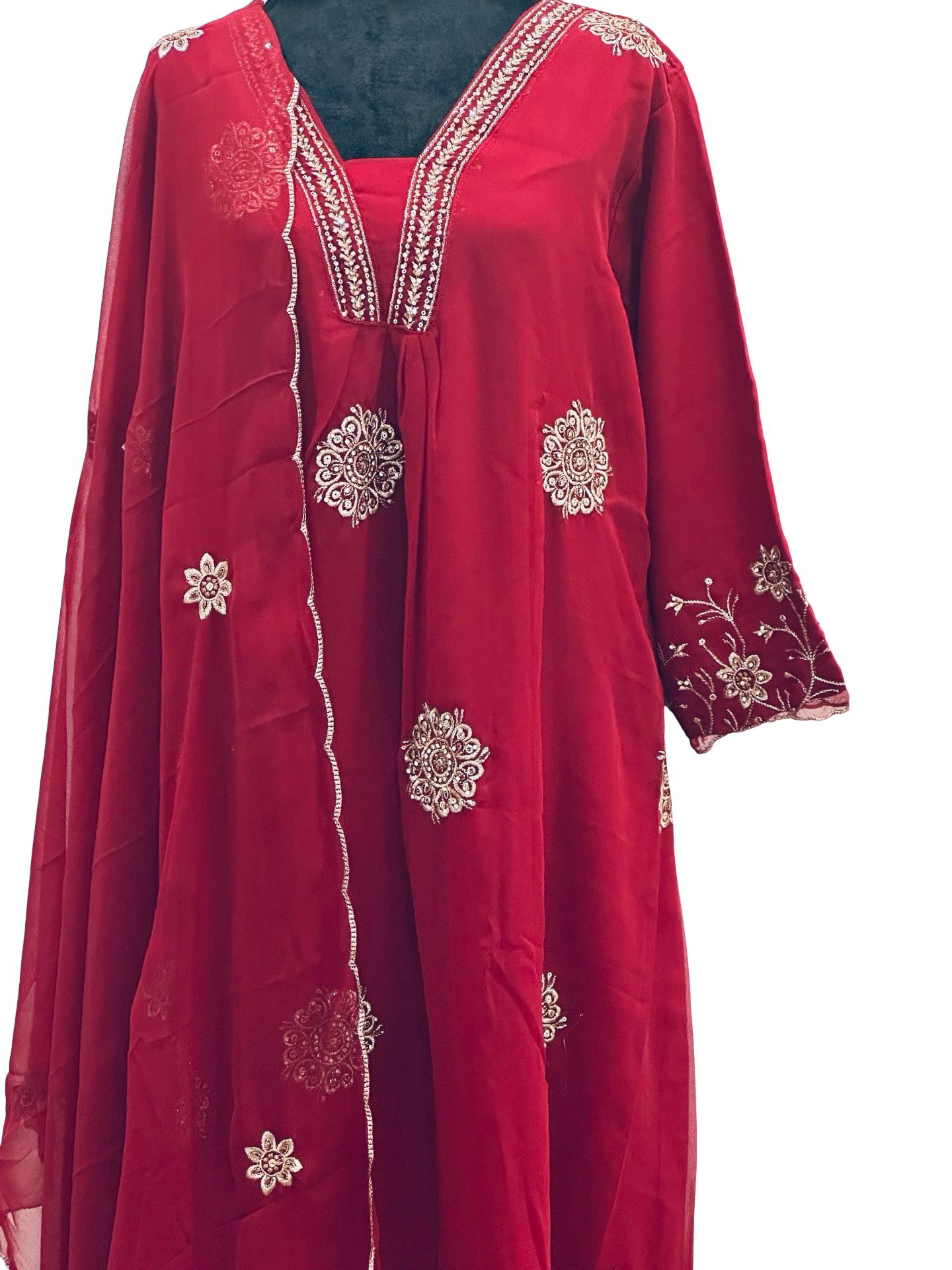 Deep Red Georgette 3 Piece Suit Set for Women, Embroidered Salwar Kameez with Dupatta, Party Wear Indian Pakistani Dress-size-2xl - Image 4