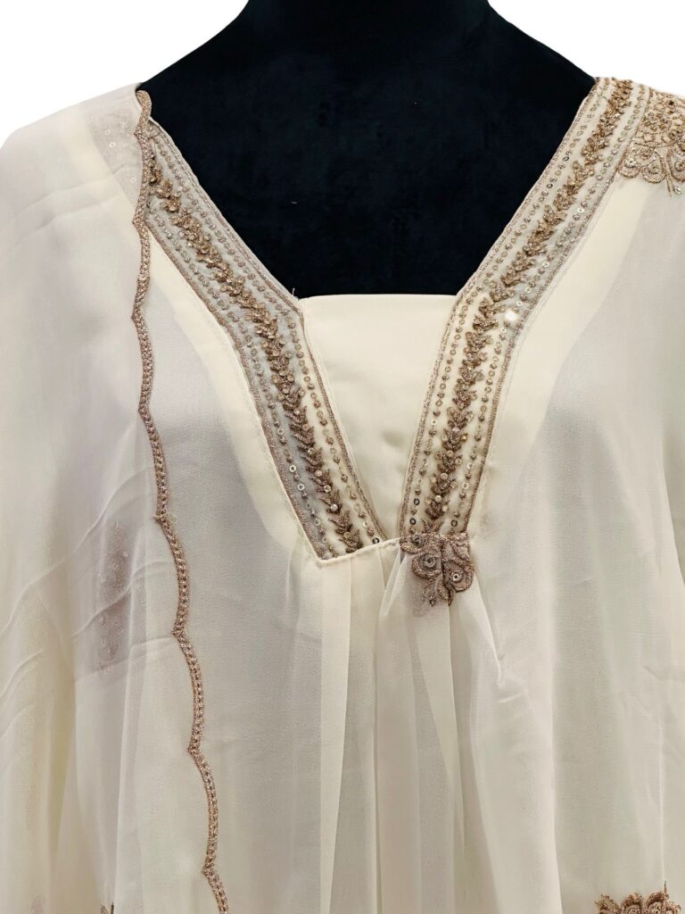 Ivory Georgette 3 Piece Salwar Suit Set | Embroidered Pakistani Style Anarkali | Wedding Party Wear Kurta Dupatta Set