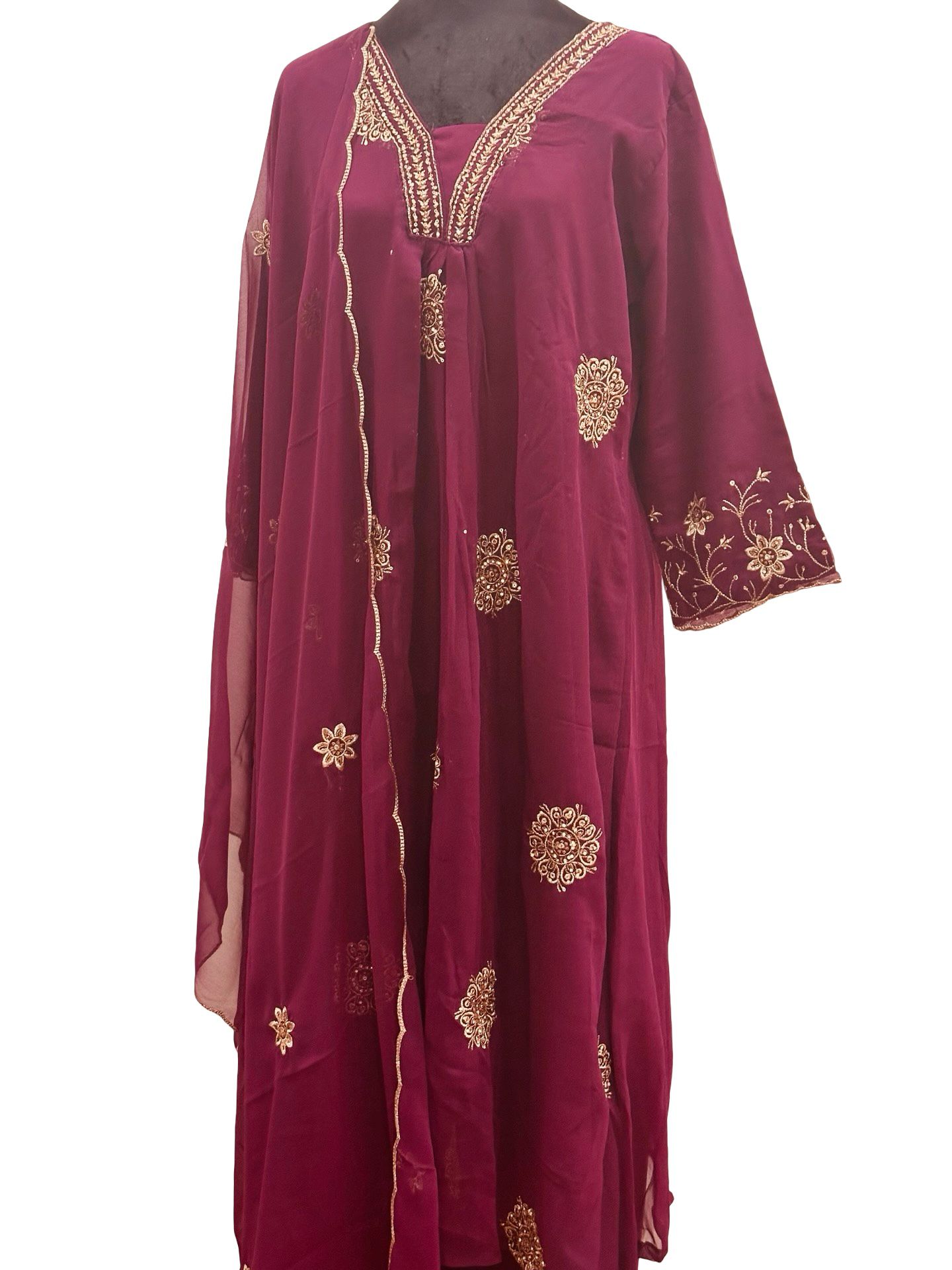 Wine Magenta Georgette Anarkali Suit Set, 3 Piece Salwar Kameez, Embroidered Party Wear Dress, Wedding Guest Outfit-Size2XL - Image 5