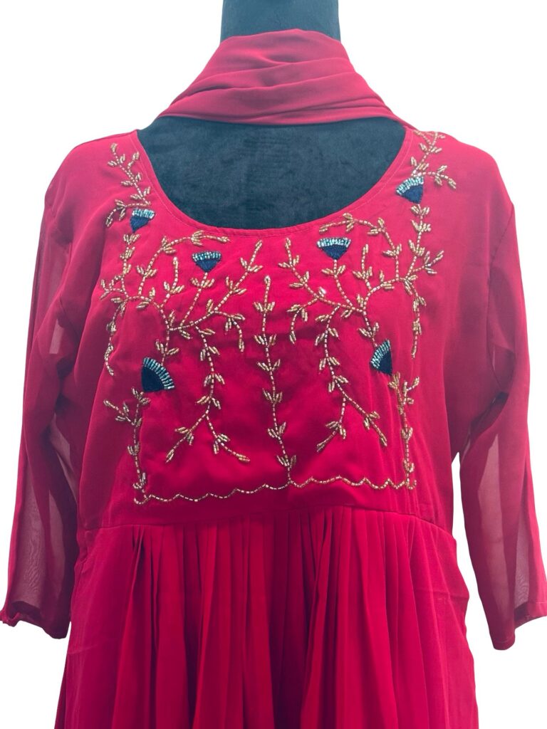 Magenta Georgette Anarkali Suit Set with Dupatta, Hand Embroidered Party Wear Dress, Indian Ethnic Gown, Wedding Guest Outfit