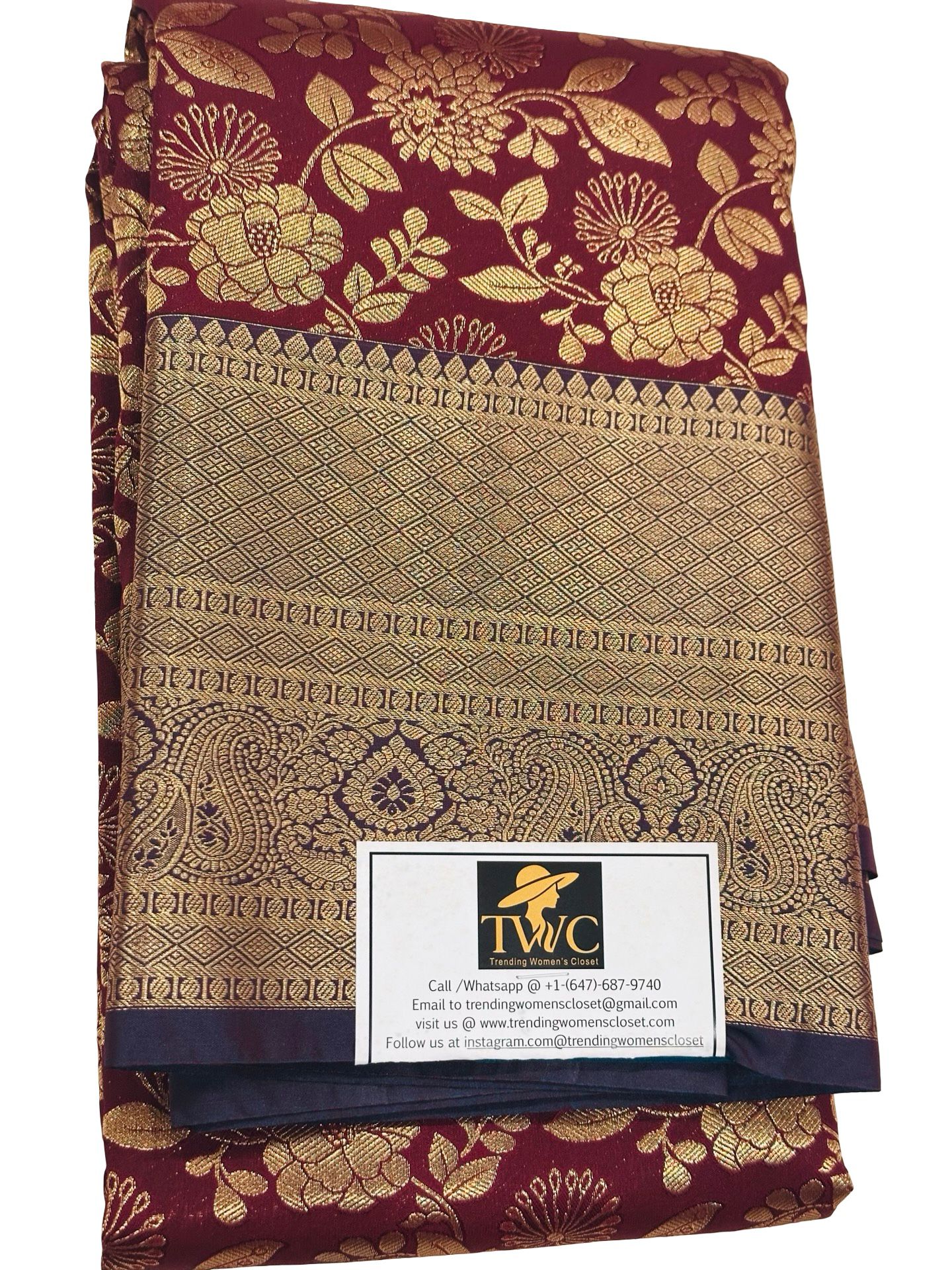 Kanchipuram Semi Silk Saree Maroon Gold Zari Floral Weaving Traditional Indian Wedding Party Saree Unstitched Blouse Gift - Image 1