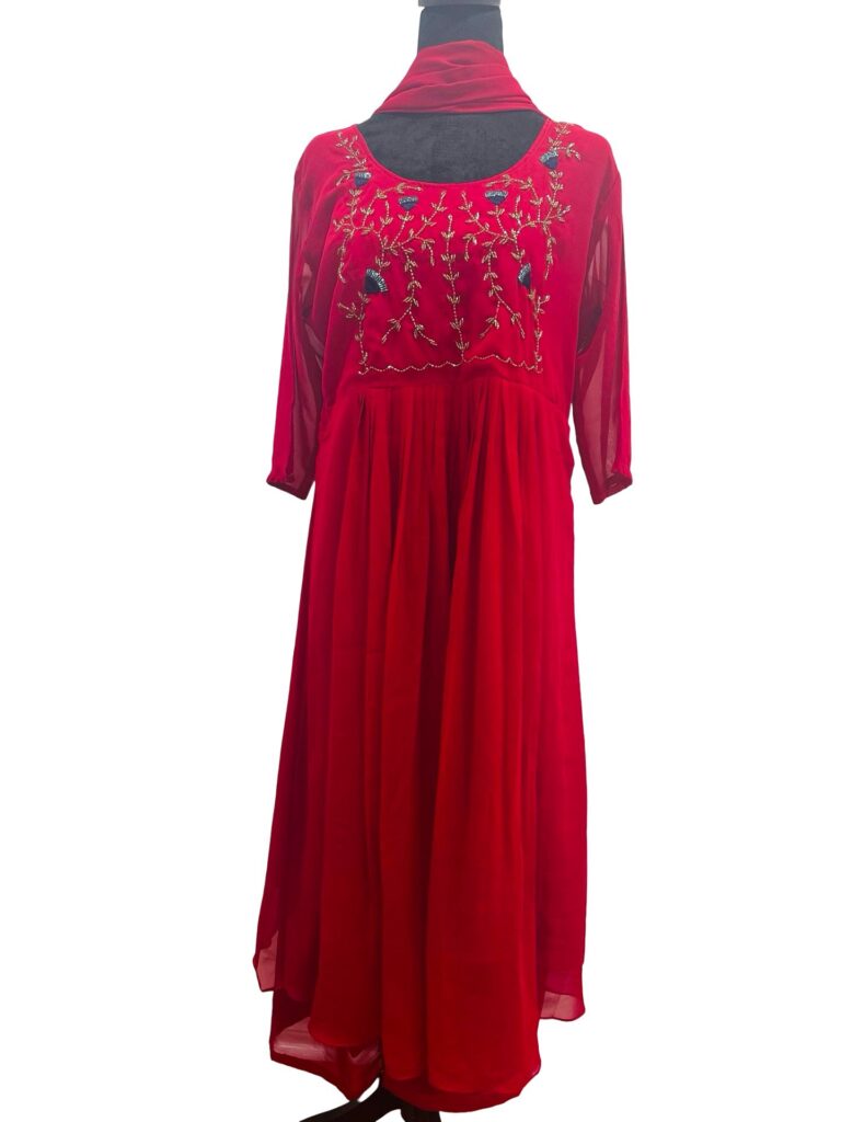 Magenta Georgette Anarkali Suit Set with Dupatta, Hand Embroidered Party Wear Dress, Indian Ethnic Gown, Wedding Guest Outfit