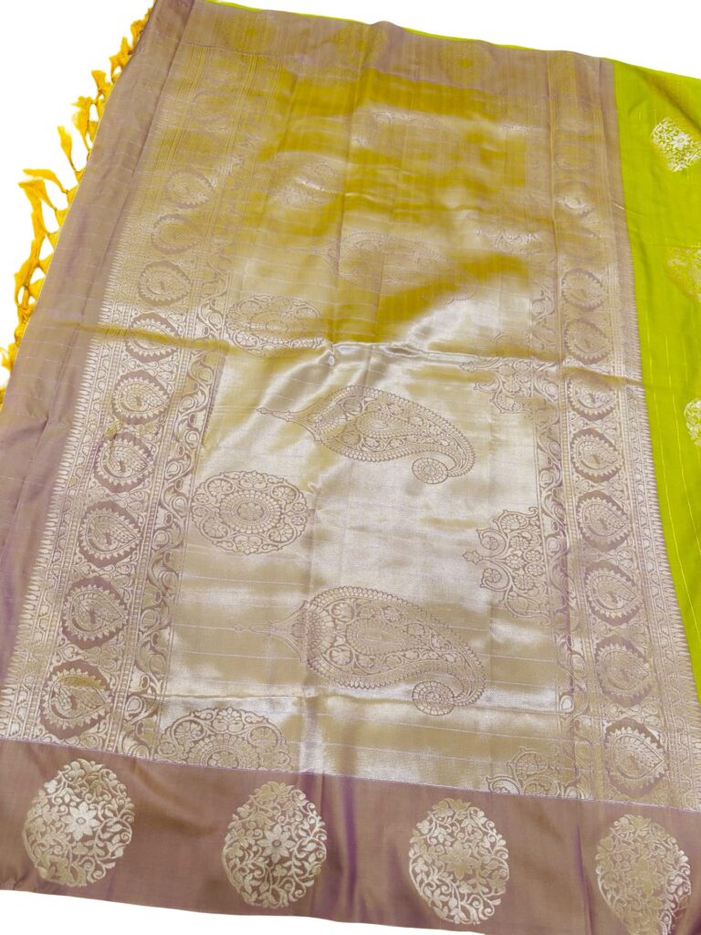 Lime Green Semi Silk Saree with Stitched Blouse, Pink Zari Pallu, Indian Wedding Saree, Ready Blouse, Festive Saree