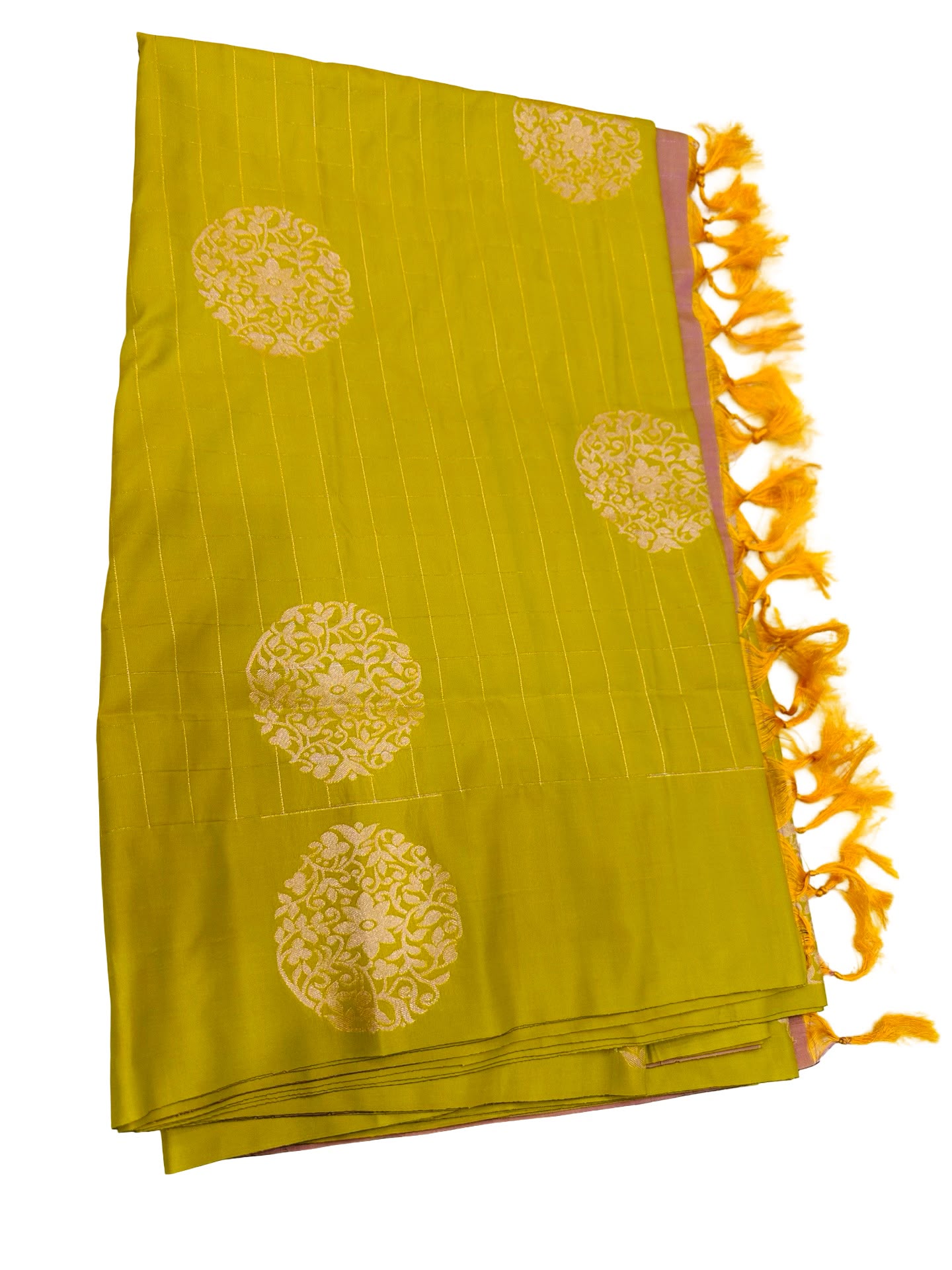 Lime Green Semi Silk Saree with Stitched Blouse, Pink Zari Pallu, Indian Wedding Saree, Ready Blouse, Festive Saree - Image 2