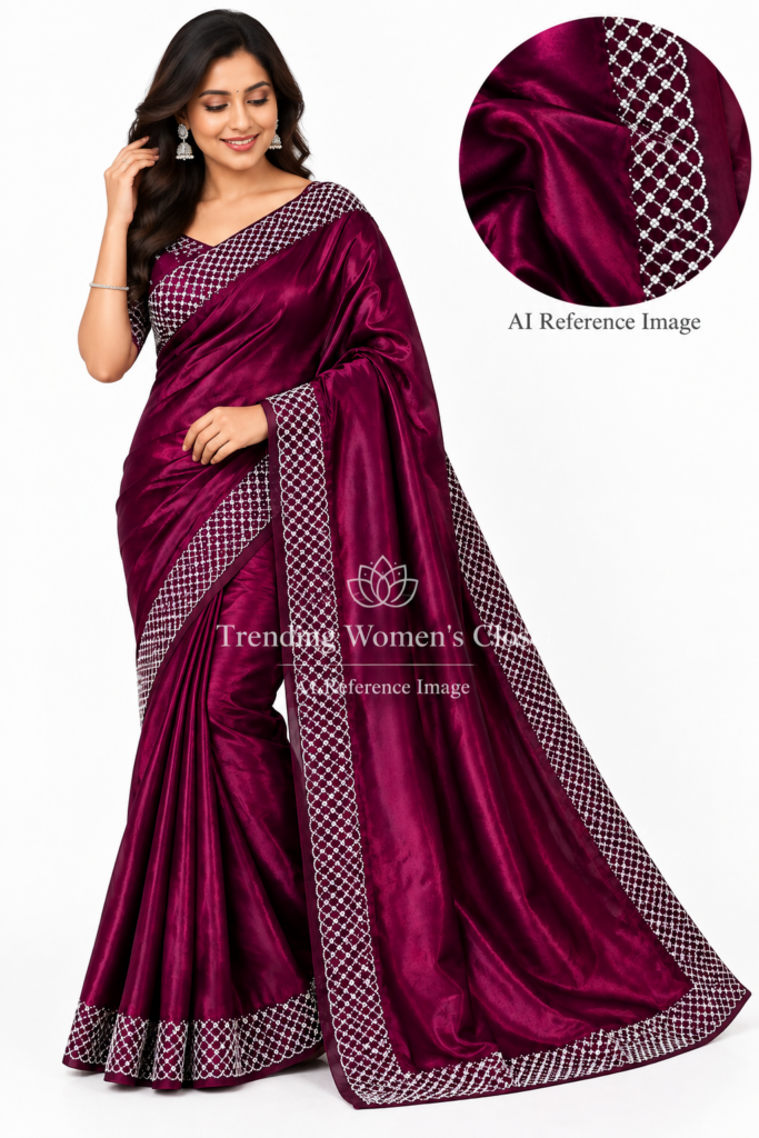 Fendy Designer Stone Silk Saree Women Indian Party Wedding Saree 6 Colors