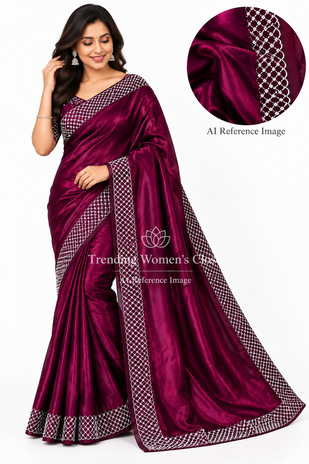 Fendy Designer Stone Silk Saree Women Indian Party Wedding Saree 6 Colors - Image 1