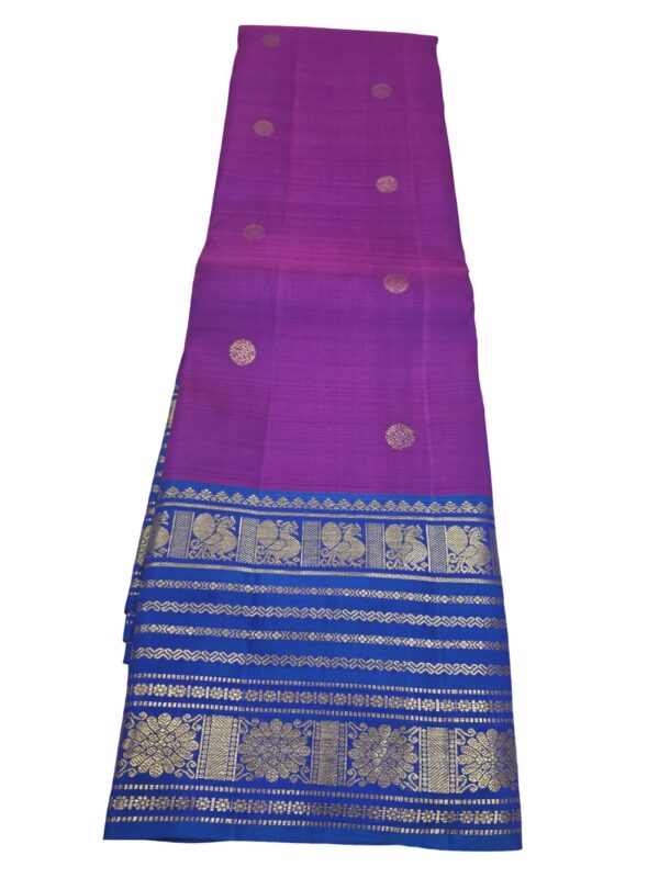 Kanchipuram Handloom pure Silk Saree Purple Blue Gold Zari Peacock Border Indian Wedding - Image 2