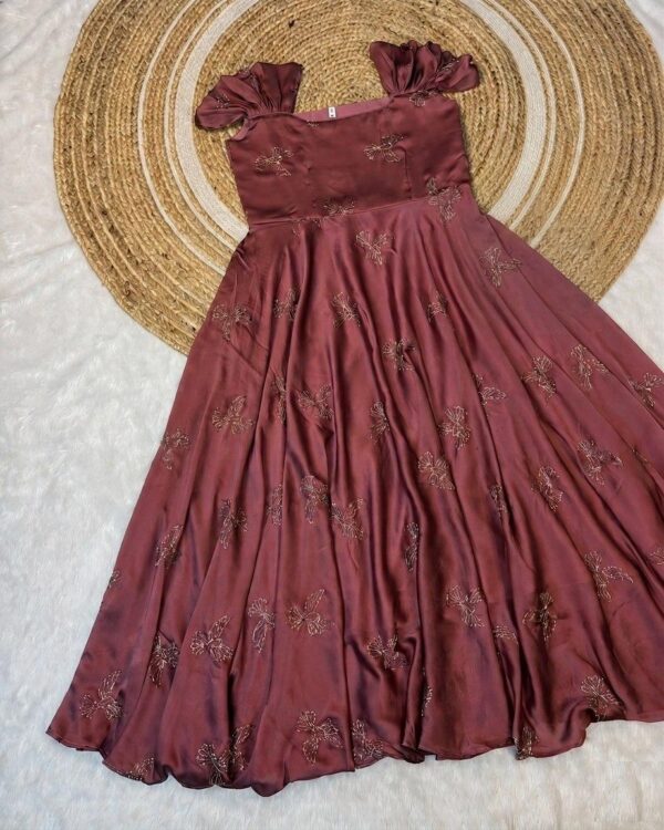 Women’s Rangoli Silk Maxi Gown Aari Bead Work Indian Party Dress M-3XL - Image 5