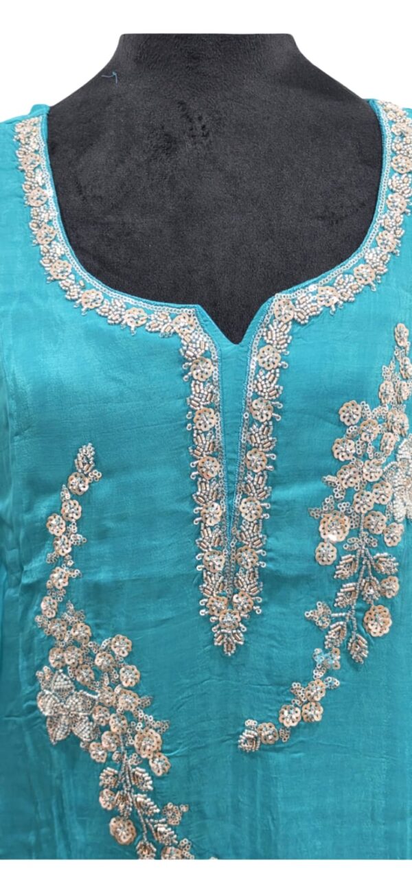 Women 3PC Teal Salwar Suit Embroidered Kurta Pant Dupatta Indian Party M-XXL - Image 4