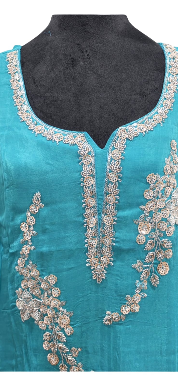 Women 3PC Teal Salwar Suit Embroidered Kurta Pant Dupatta Indian Party M-XXL - Image 4