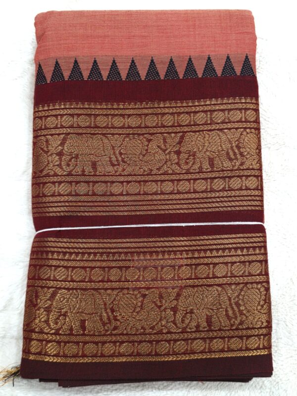 Kanchi Cotton Saree 120 Thread Count Gold Zari Border 5 Color Options - Image 3