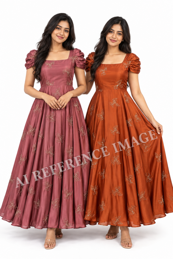 Women’s Rangoli Silk Maxi Gown Aari Bead Work Indian Party Dress M-3XL - Image 1