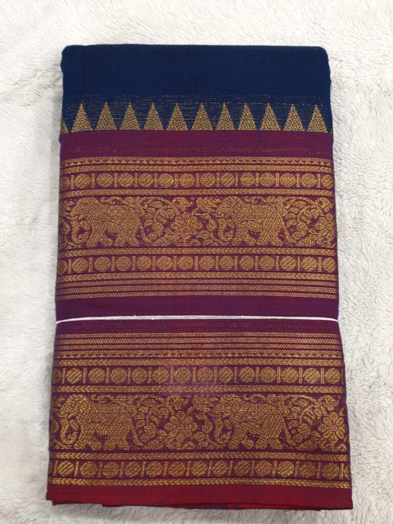 Kanchi Cotton Saree 120 Thread Count Gold Zari Border 5 Color Options