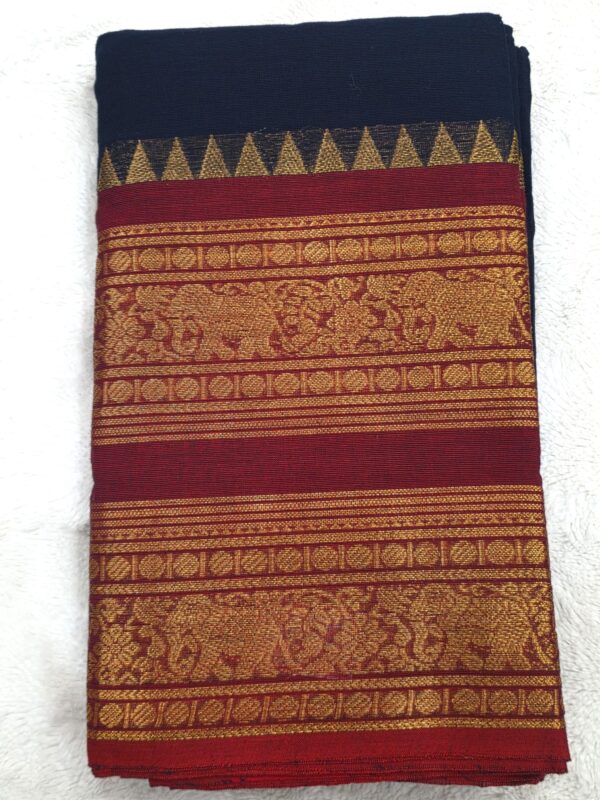 Kanchi Cotton Saree 120 Thread Count Gold Zari Border 5 Color Options - Image 4