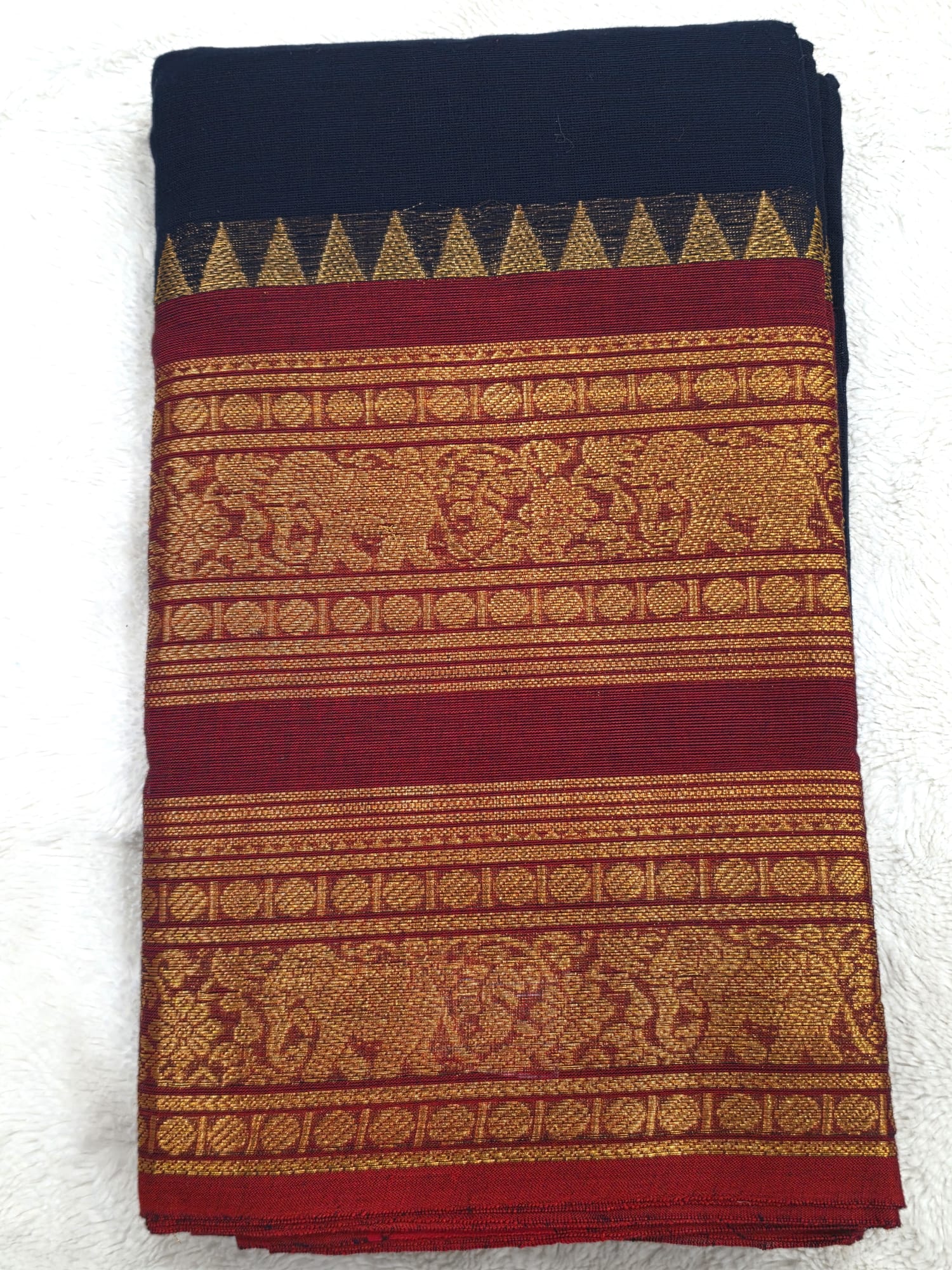 Kanchi Cotton Saree 120 Thread Count Gold Zari Border 5 Color Options - Image 4