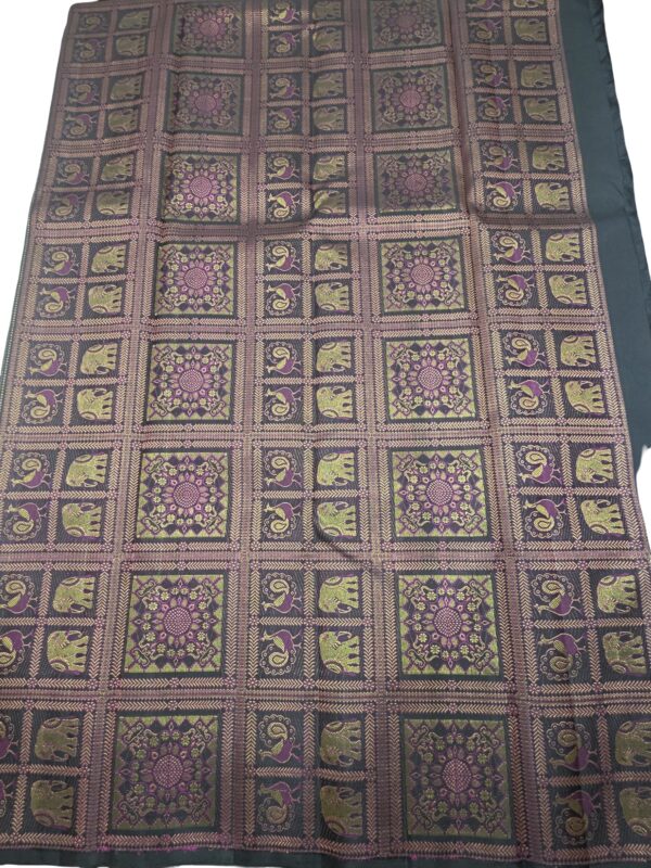 Pure Black Handloom Kanchipuram Silk Saree Gold Zari Wedding Indian Sari - Image 5