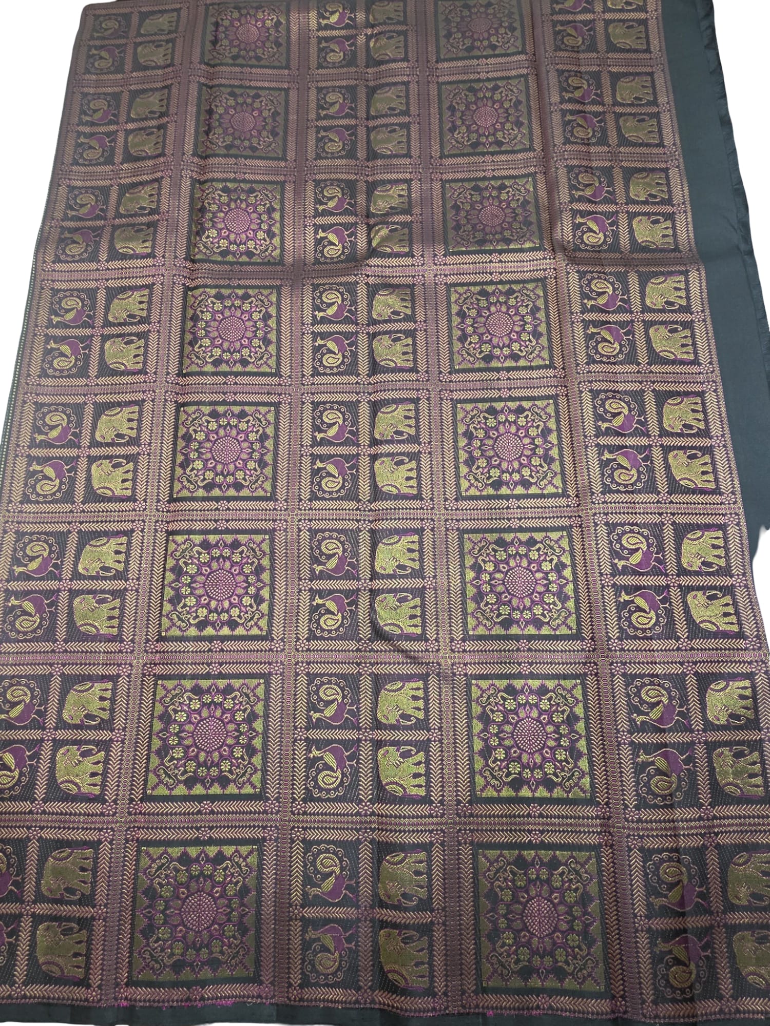 Pure Black Handloom Kanchipuram Silk Saree Gold Zari Wedding Indian Sari - Image 5
